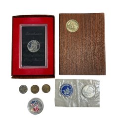 1971 S And 1972 S Eisenhower Dollar Uncirculated 1999 Liberty Fine Silver Dollar 2000 D P Sacagawea Coin