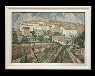 Antique European Oil On Canvas Of Countryside Terrace Farm Unsigned