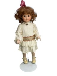 Mold By T J Vintage Porcelain Girl Doll 18.5 Inches Tall Includes Stand