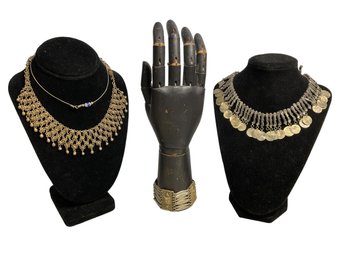 Vintage Boho Hippy Jewelry Metal Necklace With Islamic Medallions Brass Bracelet Etc