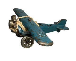 Vintage 1930s Steel Toy Airplane UX 166 In Blue Paint As-is