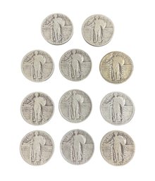 Lot Of Eleven Vintage Silver Standing Liberty Quarters 1925 Through 1930 D Mint Mark And No Mint Mark