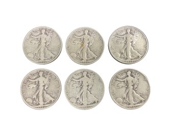 Six Antique Walking Liberty Silver Half Dollar Coins 1936 And 1937 D Mint Mark US Currency