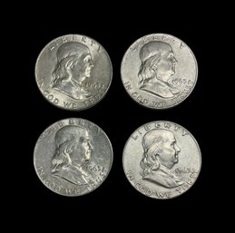 Four Franklin Half Dollar Coins 1963 D Mint Mark 90 Percent Silver