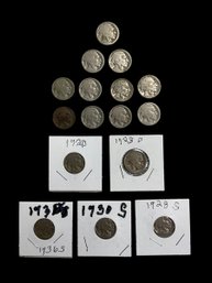 Lot Of Antique Buffalo Indian Head Nickels 1920 Through 1930 Some Carded