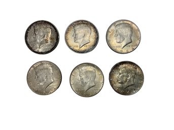 Six Vintage Silver 1964 Kennedy Half Dollar Coins 90 Percent Silver