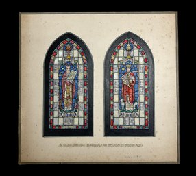 Wilbur Herbert Burnham Watercolor Of Church Stained Glass Windows Scale Drawing David And Moses