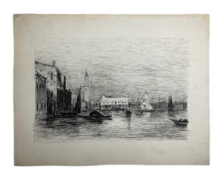 Antique Pen And Ink Sketch Of St Mark Campanile Venice Italy