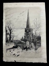 Antique Pen And Ink Sketch Of Harrow Church After The Etching By Percy Robertson Signed MR 1911