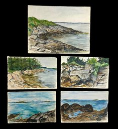 Lot Of Five Antique Watercolors Of Orrs Island Maine 1917 Unsigned Mystery Artist