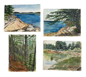 Four Antique Watercolors Of Breeze Point Maine 1918 Unsigned Artist Unknown