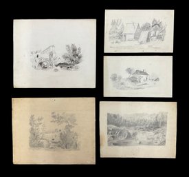 Lot Of Antique American Folk Art Pencil Sketches Milland Charlottesville Etc Indistinctly Signed