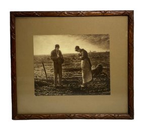 Small Antique Print Of Millet The Angelus In Period Carved Frame