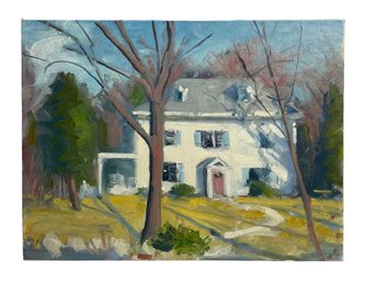 Modern Impressionist Oil On Board Of A New England House Unsigned