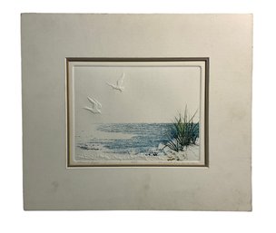 Etching Of Seagulls And Beach Dunes By Elizabeth King Durand Titled Clear Light