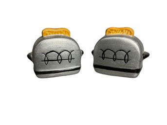 Pair Of Miniature Vintage Porcelain Salt And Pepper Shakers In The Form Of Toasters