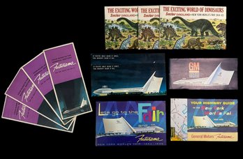 Lot Of 1960s Atom Age General Motors Futurama 1964 1965 Worlds Fair And Sinclair Dinoland Dinosaurs Booklet