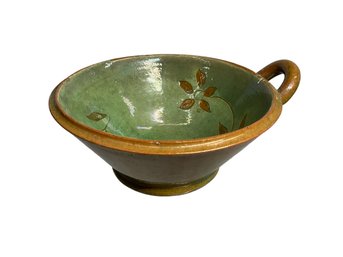 Vintage Or Antique Green Glazed Redware Porcelain Bowl