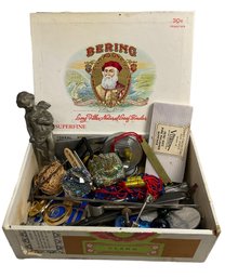 Spring Cleaning Cigar Box Filled With Antiques Oddities Odds And Ends Zippo Lighter Keys Angel Figure Keychain