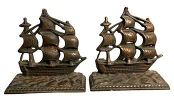 Pair Of Vintage Iron US Constitution Ship Bookends