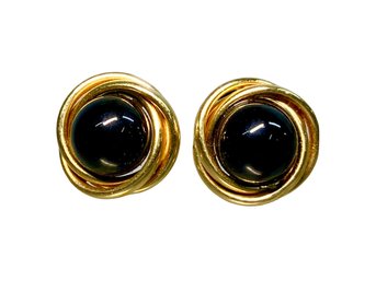 Pair Of 14K Gold And Onyx Stud Earrings