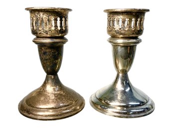 Pair Of Vintage Weighted Sterling Candle Holders