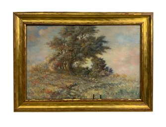 Circa 1890 American Barbizon School Oil On Board Painting Unsigned Landscape