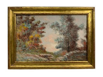 Second Circa 1890s American Barbizon School Oil On Board Antique Painting Unsigned Landscape