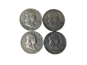 Four Franklin Half Dollar Coins 90 Percent Silver 1952 1954 1963 D Mint Marks