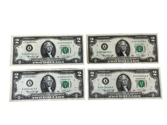 Four Series 1976 Two Dollar Bills American Currency