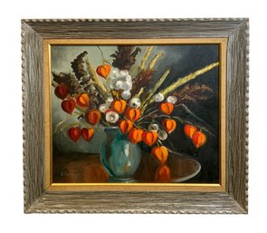 Catherine Mantzouranis (1917-2007) Oil On Canvas Of Floral Still Life Local Rockport Manchester Artist