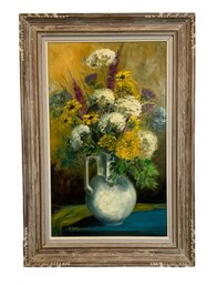 Catherine Mantzouranis (1917-2007) Oil On Canvas Of Floral Still Life Local Rockport Manchester Artist