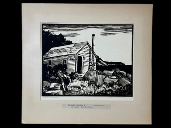 Pencil Signed C.H. Richert Linoleum Cut Maine Lobsterman