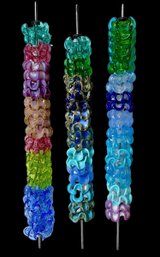 64 Plus Ruffle Pattern Handblown Glass Beads Various Colors