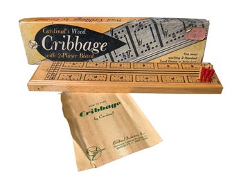 Vintage 1960s Cardinal Wood Cribbage Board Complete In Original Box