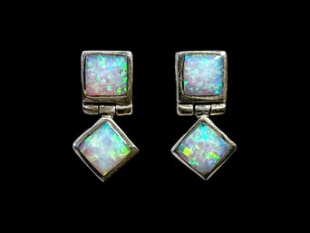 Opal And Sterling Earrings Post Style Marked