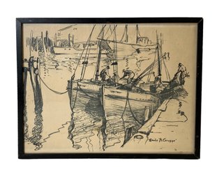 Vintage Emilie A Gruppe Framed Print Of Fishermen