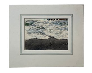 Vintage Unsigned Mystery Artist Watercolor On Paper Of Waves Lapping Beach