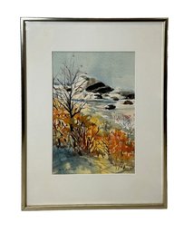 Ruth Minas Rockport Artist Signed Watercolor On Paper Of Crashing Surf Titled November Third