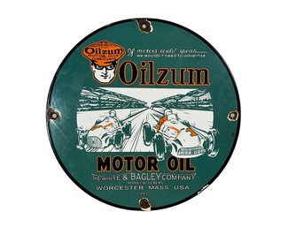 Antique Or Vintage Oilzum Motor Oil White And Bagley Company 1937 Porcelain Sign