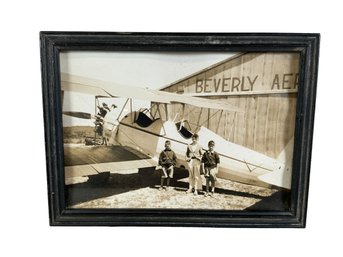 Vintage 1938 Phot Of Boys With Biplane At Beverly MA Airport