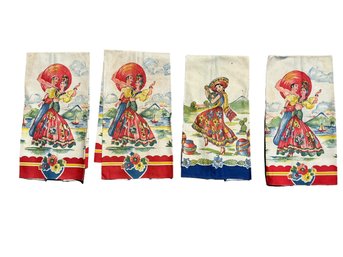 Four 1950s Cotton Barkcloth Mexican Theme Large Napkins Kitsch