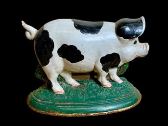 Antique Cast Iron Painted Pig Doorstop Heavy