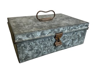 Antique Galvanized Metal And Copper Strong Box Cash Box