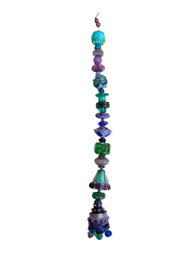 Funky Boho Strand Of Lamp Work Beads Hand Blown Glass Purple And Turquoise Abstract