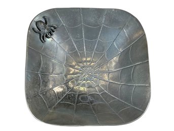 Large Pewter Spiderweb Bowl Halloween Decor Vintage