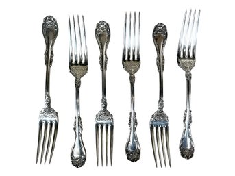 6 Vintage Silver Plate Decorative Floral Forks