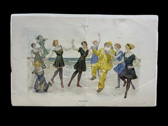 Vintage Life Magazine Illustration Eight Belles By Orson Lowell Old Salt Fisherman With Bathing Beauties