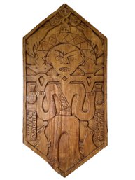 Antique Or Vintage Paiwan Large Wood Carved Figural Panel With Snakes And Animals Taiwan