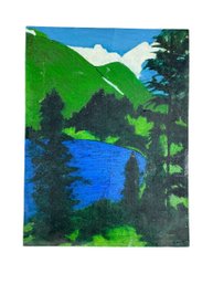 Hugh ODonnell (d. 2018) Outsider Art Painting Of Mountain Lake